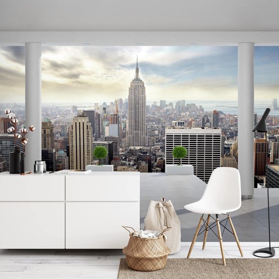 Unyqoos® Groot vliesfotobehang met New York balkon voor moderne woonkamer decoratie