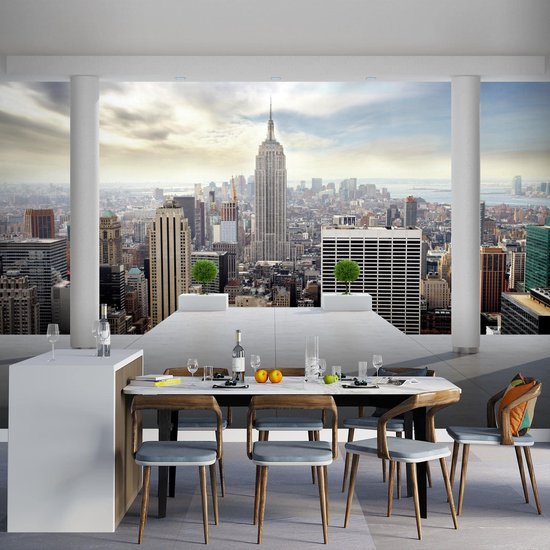 Unyqoos® Groot vliesfotobehang met New York balkon voor moderne woonkamer decoratie