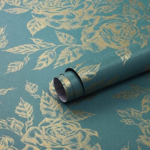 550x550-18237.jpg Unyqoos® Waterdicht zelfklevend bloemenbehang in goud en blauw voor diverse oppervlakken