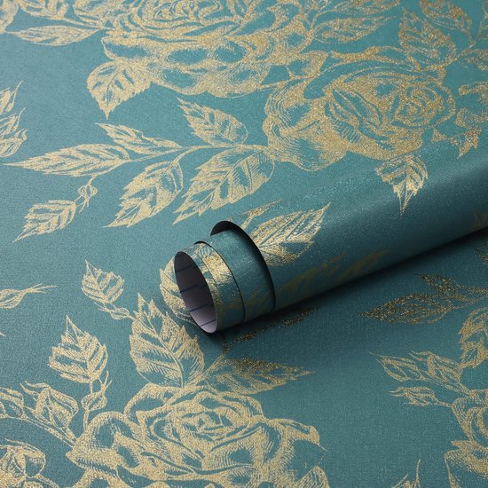 550x550-18237.jpg Unyqoos® Waterdicht zelfklevend bloemenbehang in goud en blauw voor diverse oppervlakken