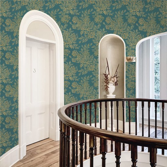 550x550-18238.jpg Unyqoos® Waterdicht zelfklevend bloemenbehang in goud en blauw voor diverse oppervlakken