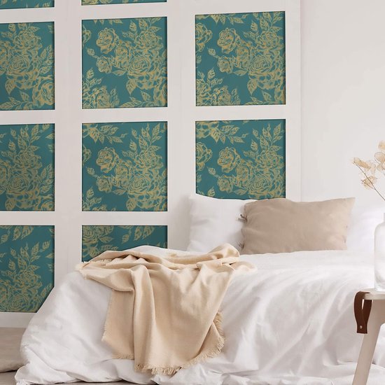 550x550-18241.jpg Unyqoos® Waterdicht zelfklevend bloemenbehang in goud en blauw voor diverse oppervlakken