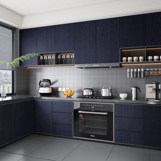 Unyqoos® Donkerblauw Zelfklevend Houtlook Behang voor Keuken en Woonkamer, 30 cm x 200 cm