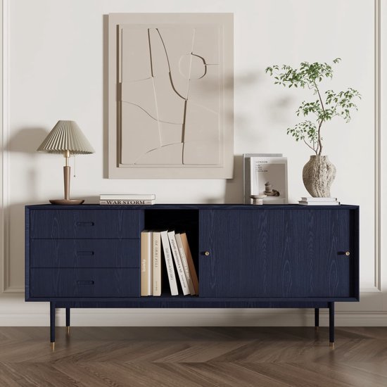 Unyqoos® Donkerblauw Zelfklevend Houtlook Behang voor Keuken en Woonkamer, 30 cm x 200 cm