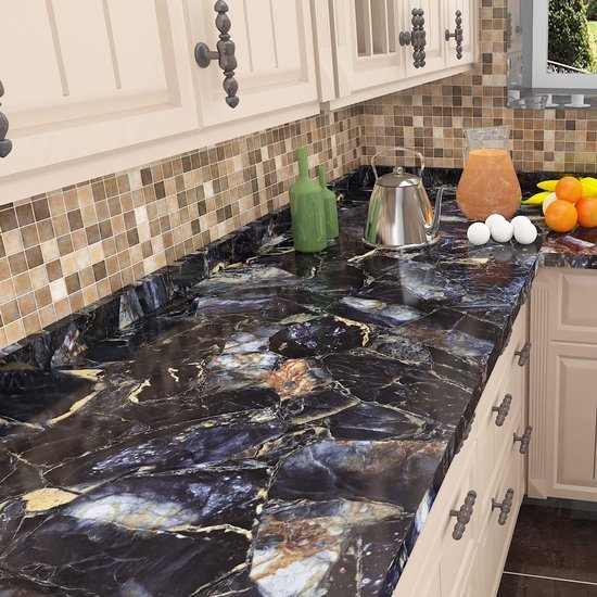 Unyqoos® Waterdichte marmerlook plakfolie zwart goud blauw voor keuken en meubels