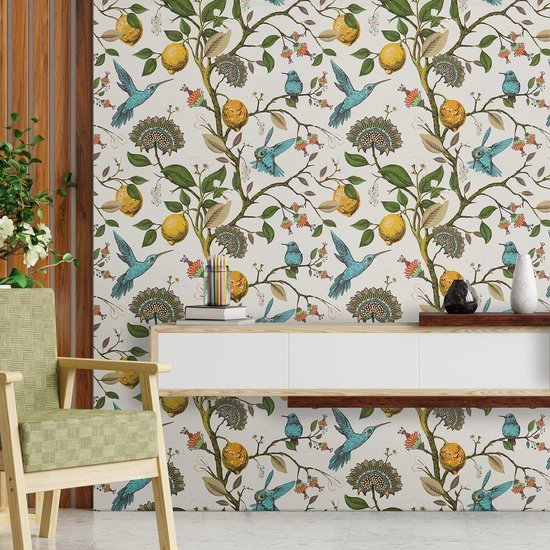 550x550-18337.jpg Unyqoos® Zelfklevend behang met bloemmotief en blauwe vogels voor elke kamer