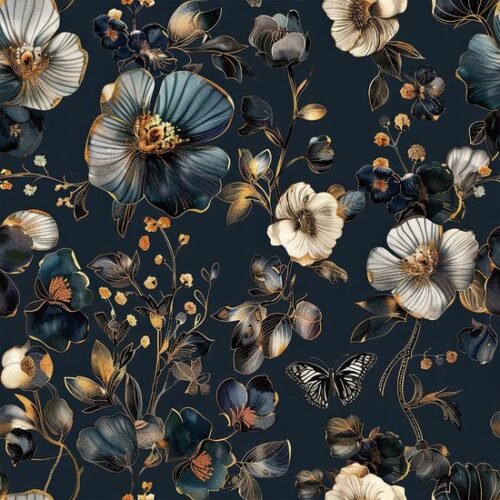 550x550-18412.jpg Unyqoos® Vintage Zelfklevend Behang met Blauw Gouden Bloemenpatroon voor Interieurdecoratie 44,5 x 200 cm