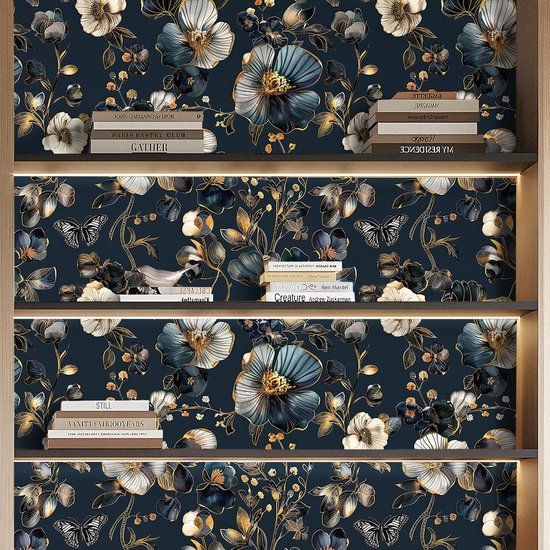 550x550-18416.jpg Unyqoos® Vintage Zelfklevend Behang met Blauw Gouden Bloemenpatroon voor Interieurdecoratie 44,5 x 200 cm
