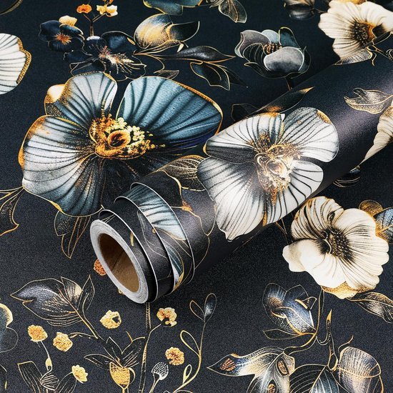 550x550-18418.jpg Unyqoos® Vintage Zelfklevend Behang met Blauw Gouden Bloemenpatroon voor Interieurdecoratie 44,5 x 200 cm
