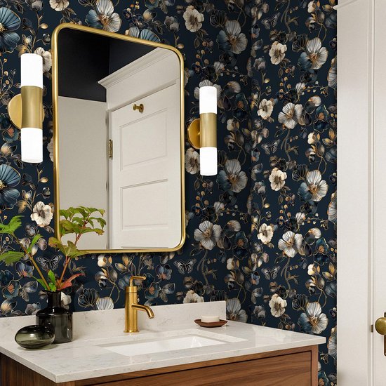 550x550-18420.jpg Unyqoos® Vintage Zelfklevend Behang met Blauw Gouden Bloemenpatroon voor Interieurdecoratie 44,5 x 200 cm