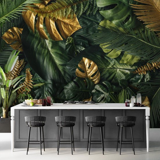 Unyqoos® Modern fotobehang met tropische Monstera bladeren voor woonkamer of slaapkamer