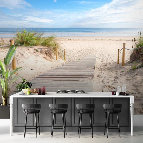 Unyqoos® Hoogwaardig vliesbehang met strand en zee motief voor een serene sfeer