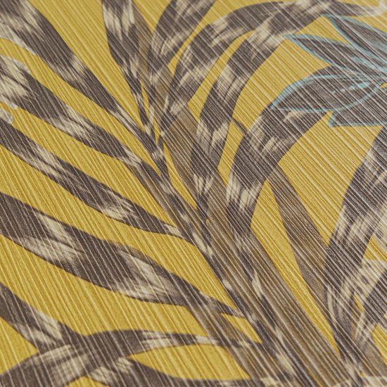 550x550-18512.jpg Unyqoos® Modern vliesbehang met elegant bloemenpatroon en bladmotief in warme tinten, geel-bruin-blauw