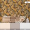 550x550-18514.jpg Unyqoos® Modern vliesbehang met elegant bloemenpatroon en bladmotief in warme tinten, geel-bruin-blauw