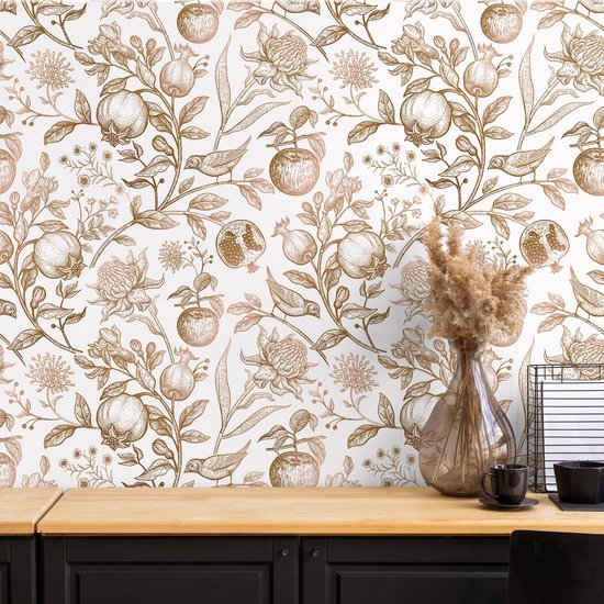 550x550-18562.jpg Unyqoos® Vintage bloemenbehang beige met bladeren voor elegante interieurdecoratie