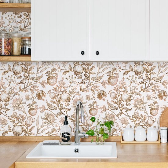 550x550-18565.jpg Unyqoos® Vintage bloemenbehang beige met bladeren voor elegante interieurdecoratie