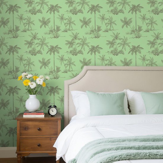Unyqoos® Tropisch Lichtgroen Zelfklevend Behang met Palmmotief voor Interieurdecoratie