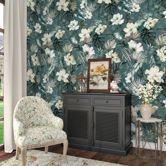Unyqoos® Zelfklevend bloemenbehang met tropisch patroon voor stijlvolle interieurdecoratie