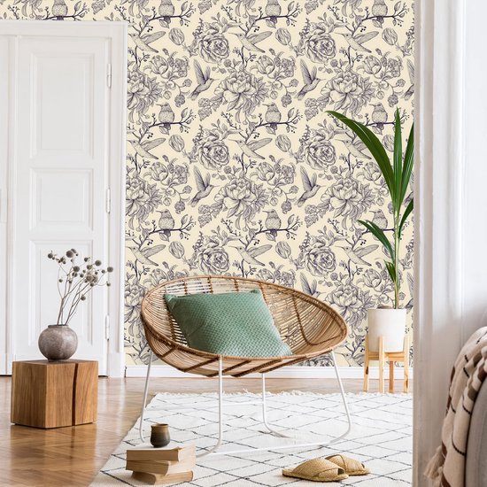 550x550-18668.jpg Unyqoos® Waterdicht bloemenbehang met citroen en vogels voor vintage interieur