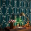 Unyqoos® Zelfklevend geometrisch patroonbehang voor veelzijdige interieurdecoratie, groente-blauw