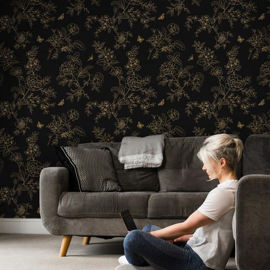 550x550-18721.jpg Unyqoos® Zelfklevend vinyl behang met bloemen en vlinders voor elegante inrichting 44 cm x 10 m
