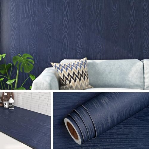 Unyqoos® Blauwe zelfklevende houtlook folie voor meubels en keukens 40 cm x 10 m