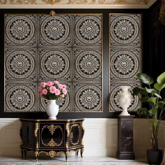 Unyqoos® Elegant zwart-goud barok zelfklevend behang met 3D-effect voor interieur