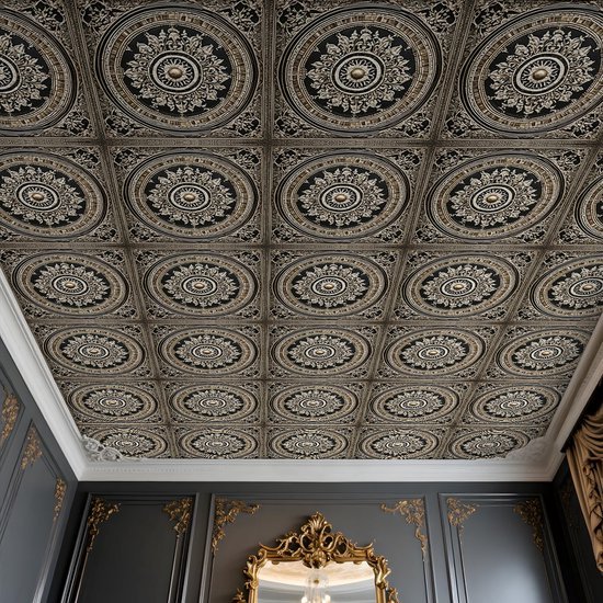 Unyqoos® Elegant zwart-goud barok zelfklevend behang met 3D-effect voor interieur