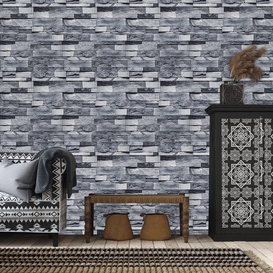 Unyqoos® Grijs zelfklevend baksteenbehang voor een realistische 3D-muurdecoratie 45 x 300 cm