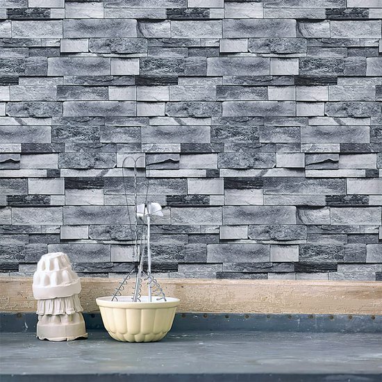 Unyqoos® Grijs zelfklevend baksteenbehang voor een realistische 3D-muurdecoratie 45 x 300 cm