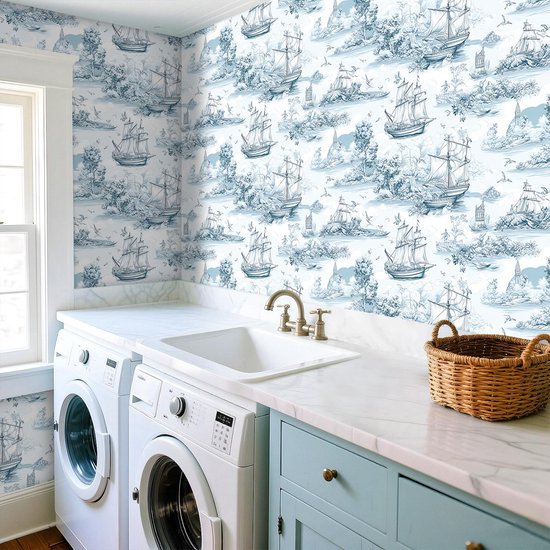 550x550-18829.jpg Unyqoos® Decoratieve blauwe en witte zelfklevende folie voor meubels en muren