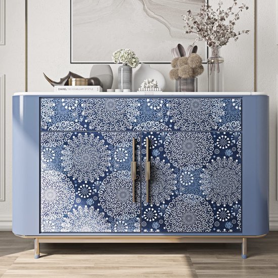 550x550-18849.jpg Unyqoos® Zelfklevend en waterdicht fotobehang met blauw wit mandala patroon