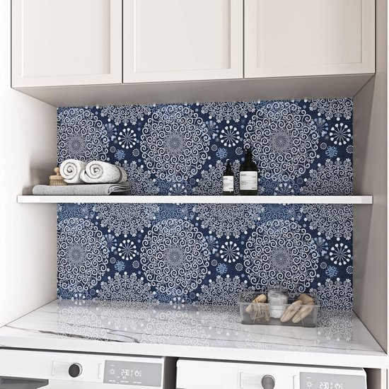 550x550-18850.jpg Unyqoos® Zelfklevend en waterdicht fotobehang met blauw wit mandala patroon