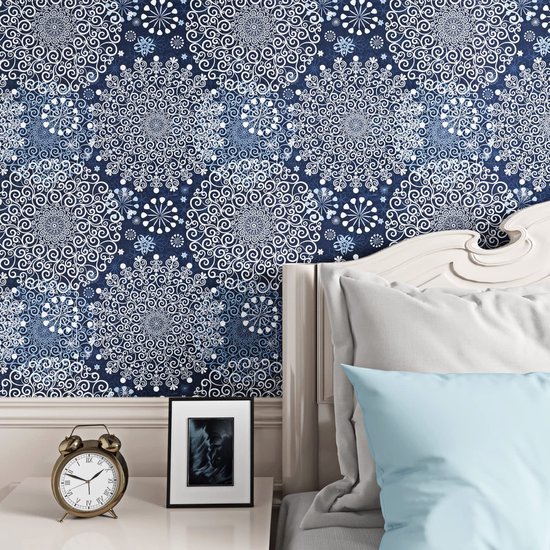 550x550-18853.jpg Unyqoos® Zelfklevend en waterdicht fotobehang met blauw wit mandala patroon