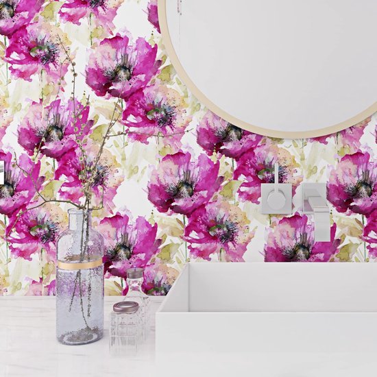 Unyqoos® Zelfklevend paars bloemenbehang met vintage patroon voor veelzijdig gebruik