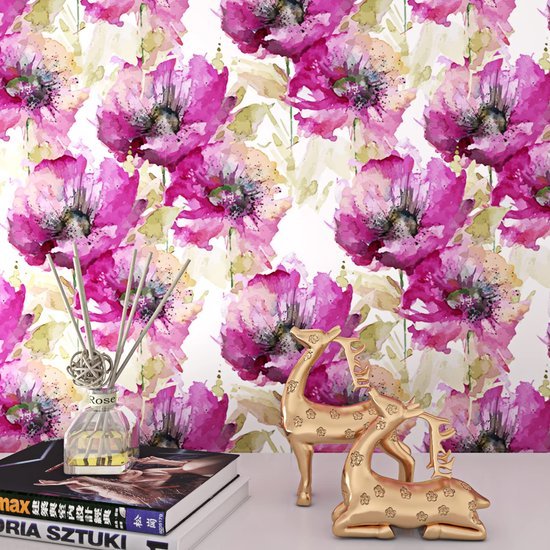 Unyqoos® Zelfklevend paars bloemenbehang met vintage patroon voor veelzijdig gebruik