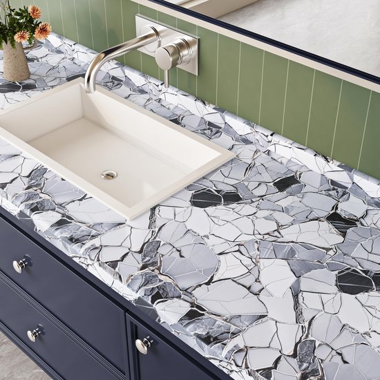 Unyqoos® Waterdichte zelfklevende marmerlook folie voor keuken en badkamer 40x700cm