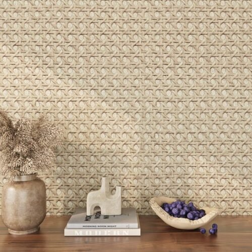 Unyqoos® Beige zelfklevende decoratieve folie met rattanpatroon voor meubels en muren