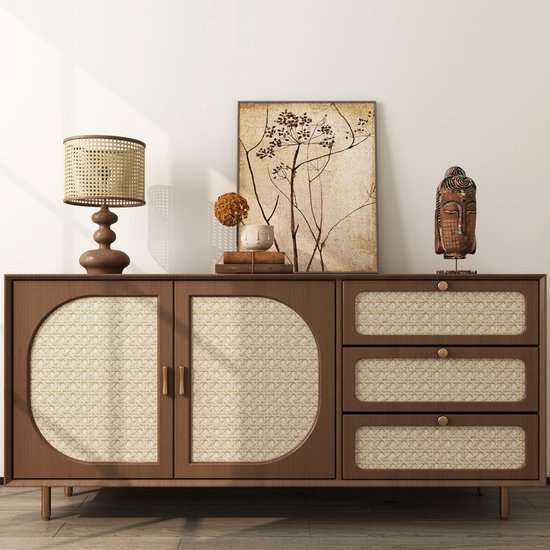 Unyqoos® Beige zelfklevende decoratieve folie met rattanpatroon voor meubels en muren