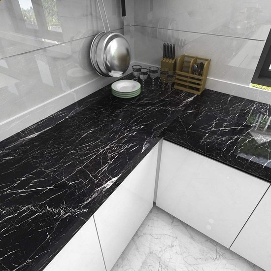 Unyqoos® Zwart marmerlook plakfolie voor veelzijdige interieurtoepassingen