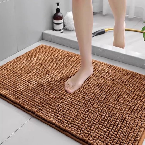 Unyqoos ® Zachte Chenille Badmat, Absorberend en Antislip, Wasbaar, 40 x 60 cm, Koffiekleur