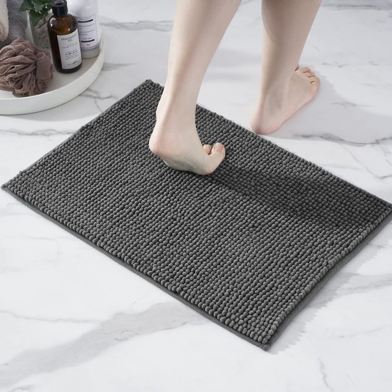 550x550-19155.jpg Unyqoos® Pluizige Antislip Badmat voor Douche en Badkamer, Wasbaar Chenille, Donkergrijs, 40 x 60 cm