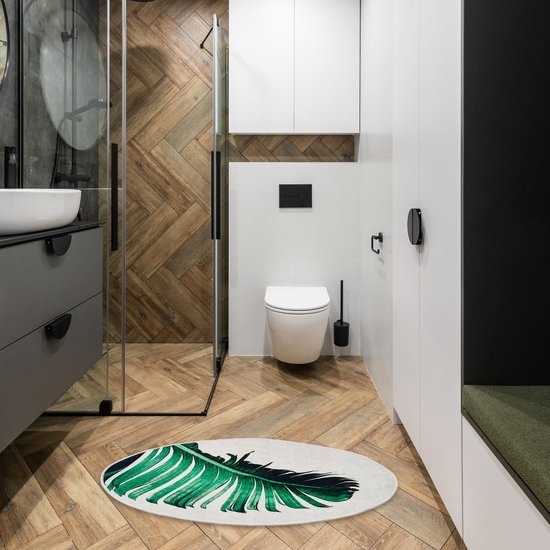 550x550-19272.jpg Unyqoos® Zachte en Antislip Ovale Badkamertapijtenset met Modern Veerontwerp, 2-delig, Waterabsorberend