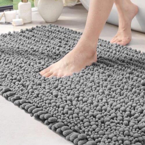 Unyqoos ® Ultra Comfortabele Badmat voor Badkamer met Chenille en Antislip Ontwerp, 60 x 110 cm, Grijs