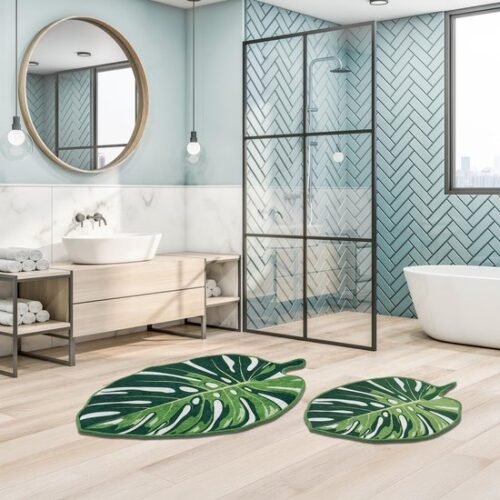 Unyqoos ® Groene Monstera Antislip Badmat Set - 2 Stuks voor Uw Badkamer