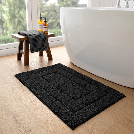 Unyqoos® Zachte Antislip Badmat voor Badkamer en Douche, Waterabsorberend, Machinewasbaar, 50 x 80 cm, Zwart