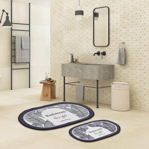 Unyqoos ® Stijlvolle Bladpatroon Badmatset voor Luxe en Veiligheid in Uw Badkamer, 2-Delige Set, Zacht en Waterabsorberend
