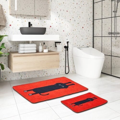 Unyqoos ® Stijlvolle en Zachte Badkamermatten Set met Kattenmotief voor Veiligheid en Comfort