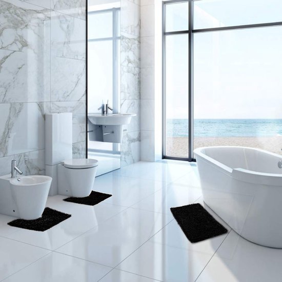 550x550-19530.jpg Unyqoos® Badkamer Comfort Microvezel Tapijtset - Luxe 3-Delige Antislip Matten in Stijlvolle Zwarttinten