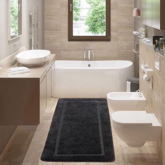 Unyqoos® Langwerpig hoogpolig badmat voor badkamer en keuken, antislip en wasbaar